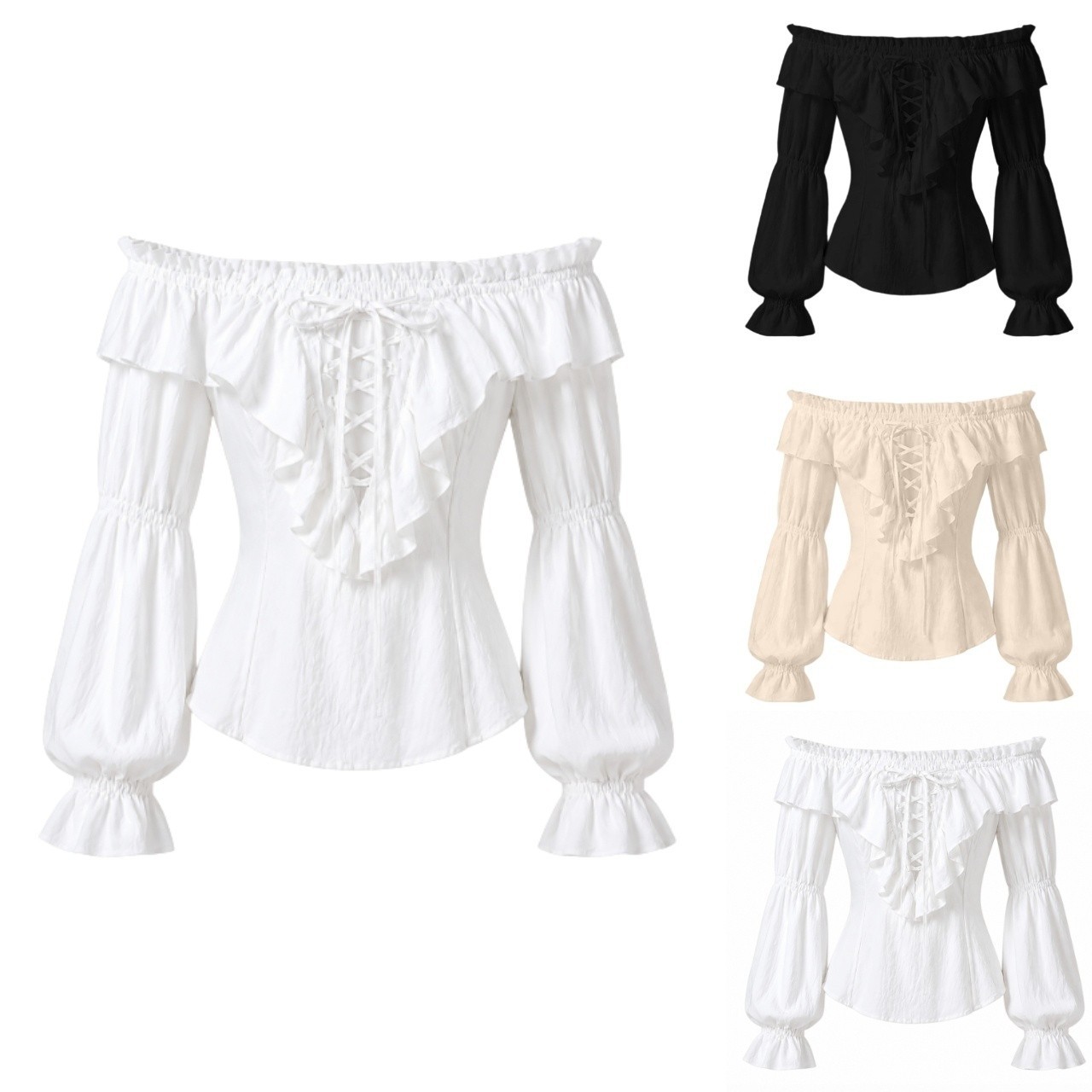 Shirts - Blusa de Pirata Feminina, Traje Camponês
