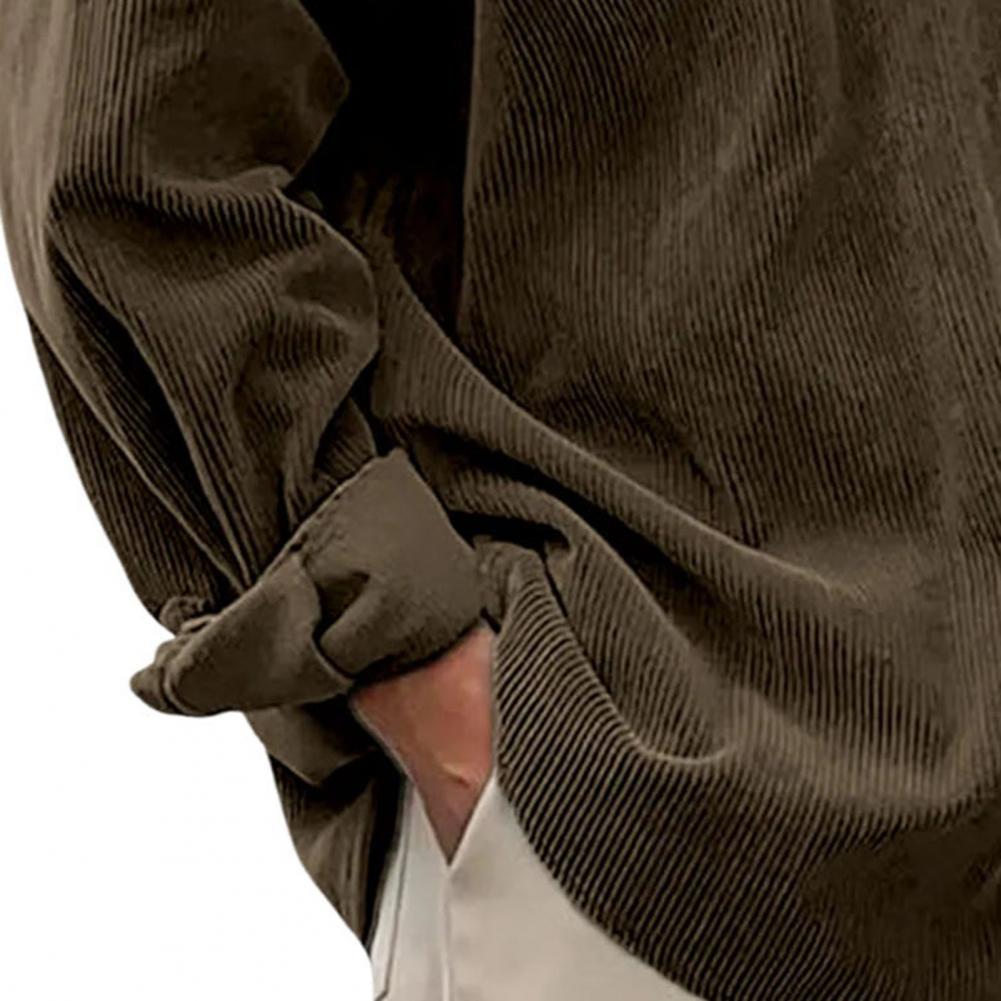 Corduroy Button Up Shirt Men - Camisas Masculinas Casuais de Cor Sólida