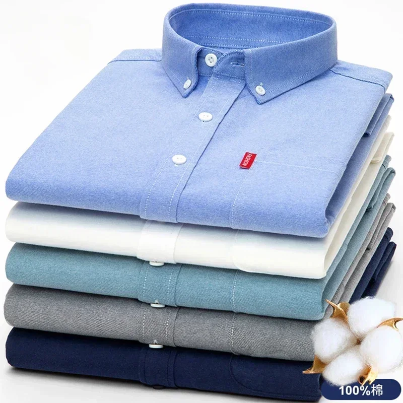 Oxford Cotton Casual Shirt Business - Camisa Oxford girada para homens, manga