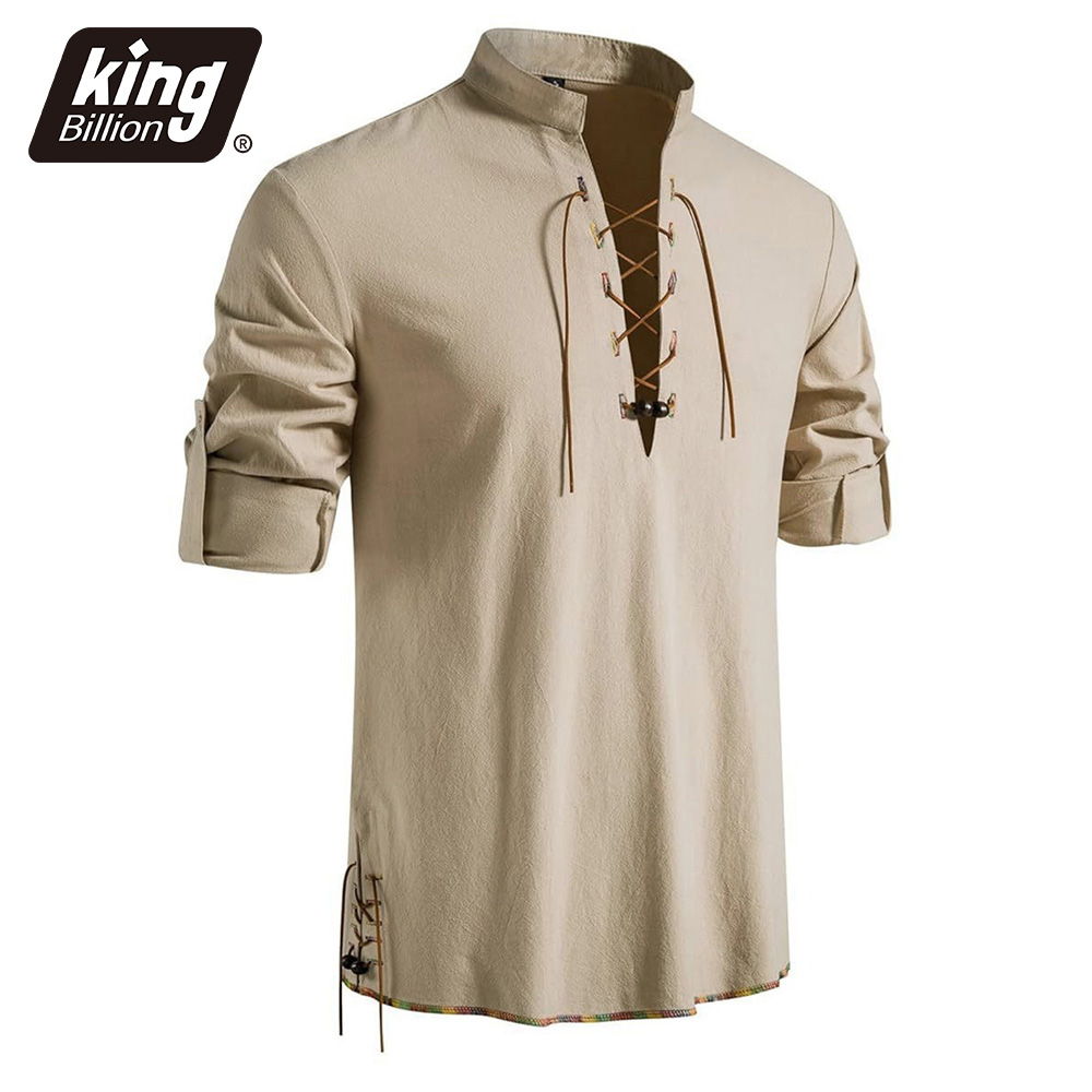 Medieval Gothic Lace Up Pirate Shirt - Camisa Masculina Estilo Medieval com Gola