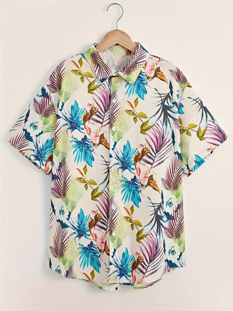 Short Sleeve Bowling Shirt Retro - Camisa masculina clássica com estampa de