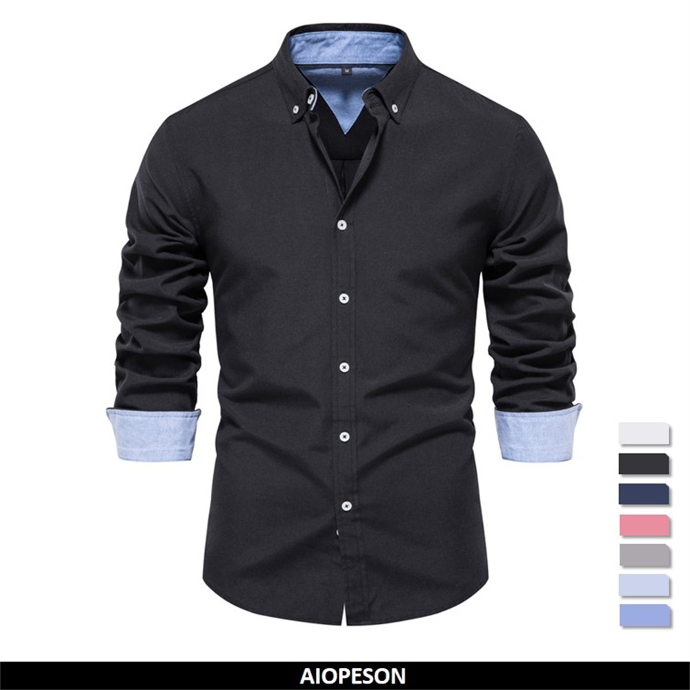 Oxford Cotton Casual Shirt Business - Aioponon 2023 novo outono algodão masculino