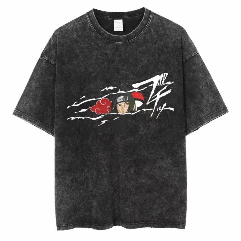 Acid Wash Vintage Graphic T Shirt - Camiseta Estonada Naruto Unissex com Estampa