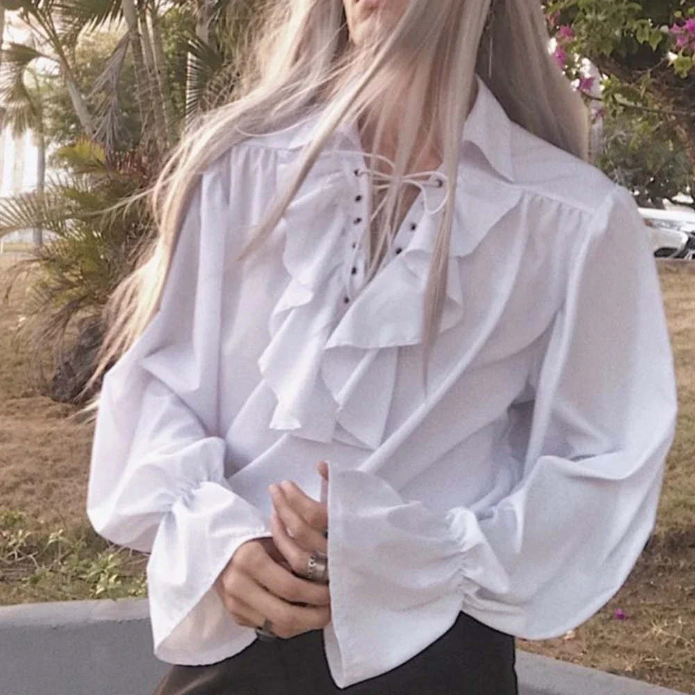 Medieval Gothic Lace Up Pirate Shirt - Camisa masculina pirata vampiro príncipe poeta
