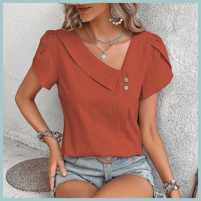 Shirts - Blusa Vintage de Cor Sólida para
