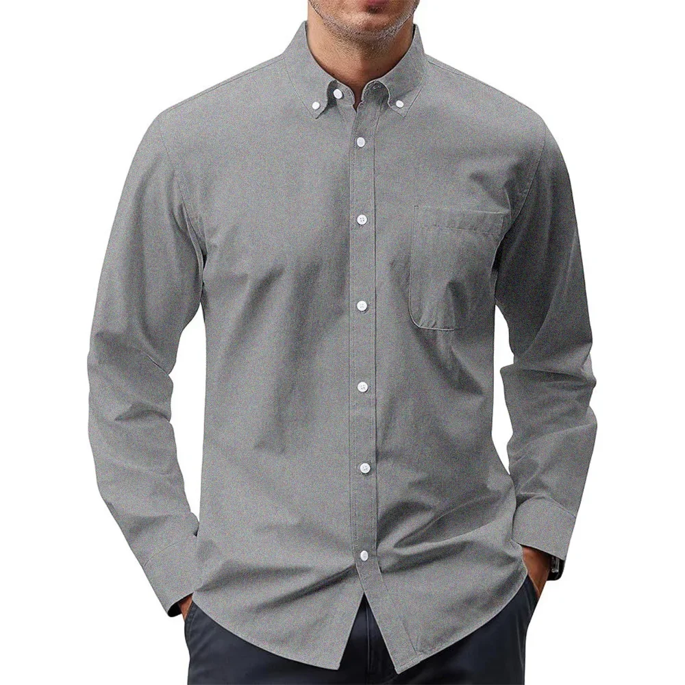Oxford Cotton Casual Shirt Business - Camisas masculinas de manga comprida, camisa