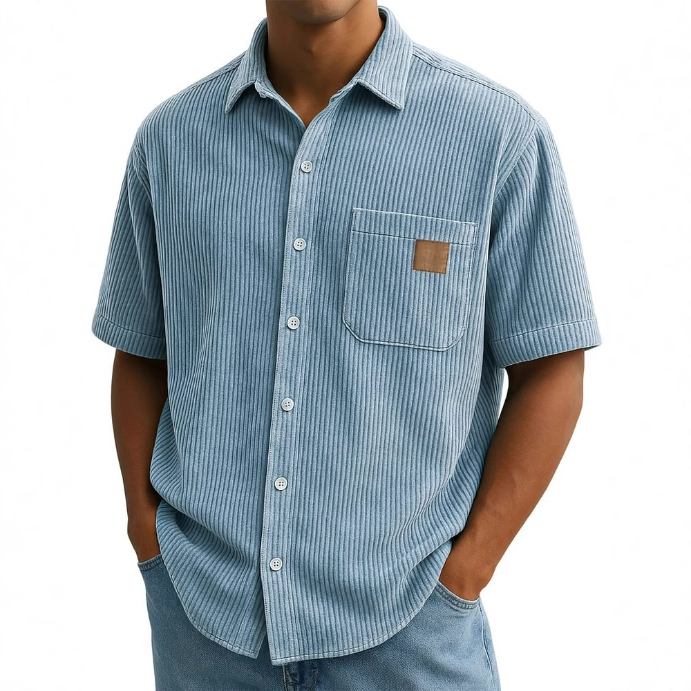 Corduroy Button Up Shirt Men - Camisa masculina de manga curta de