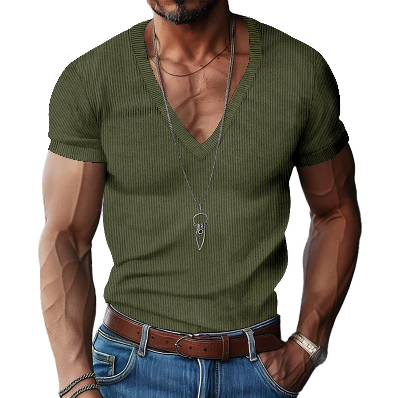 Camiseta Casual Slim de Verão  - Corduroy Button Up Shirt Men avaliação e preço