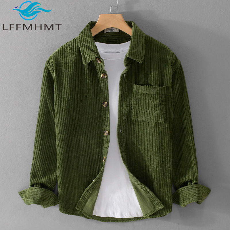 Camisa Masculina de Veludo Cot - Corduroy Button Up Shirt Men avaliação e preço