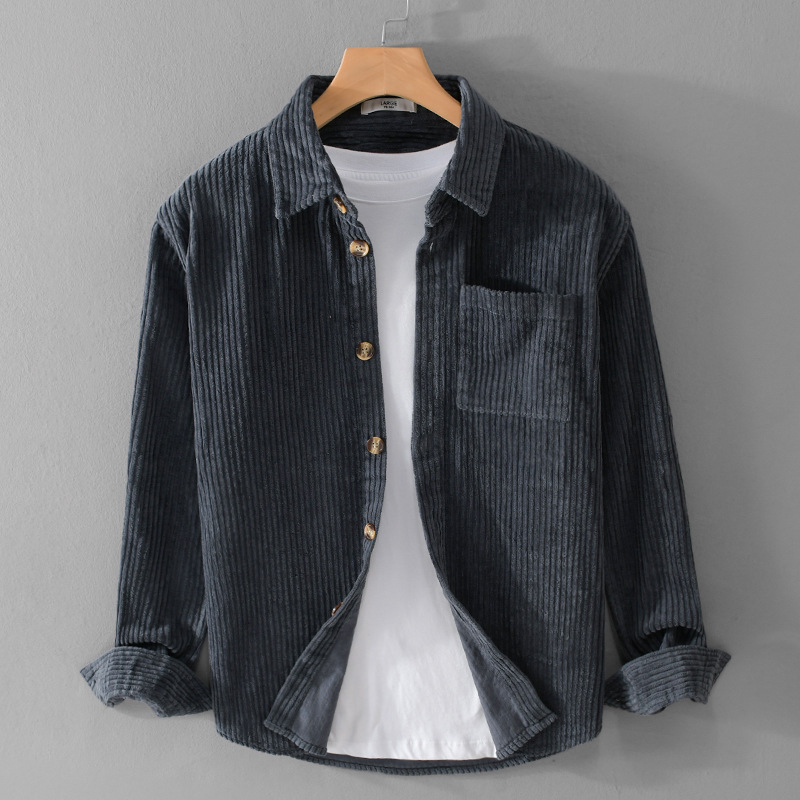 Camisa Masculina de Veludo Cot - Corduroy Button Up Shirt Men avaliação e preço