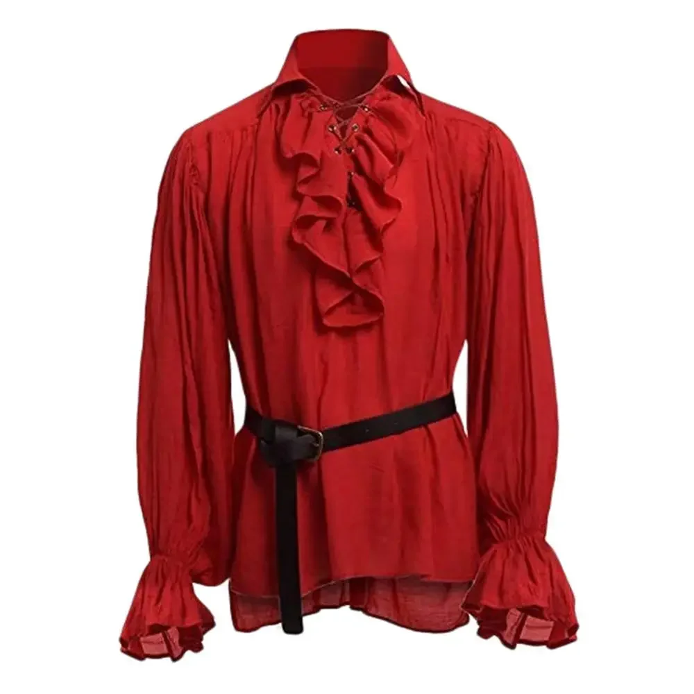 Camisas Medievais com Babados  - Medieval Gothic Lace Up Pirate Shirt avaliação e preço