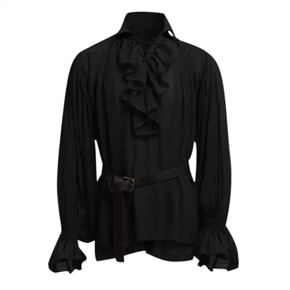 Camisas Medievais com Babados  - Medieval Gothic Lace Up Pirate Shirt avaliação e preço