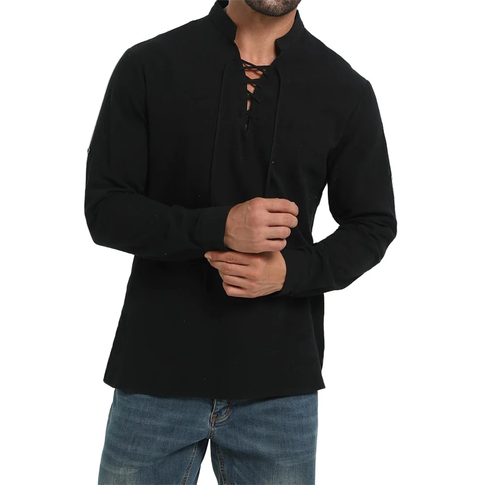 Primavera outono camisa pirata - Medieval Gothic Lace Up Pirate Shirt avaliação e preço