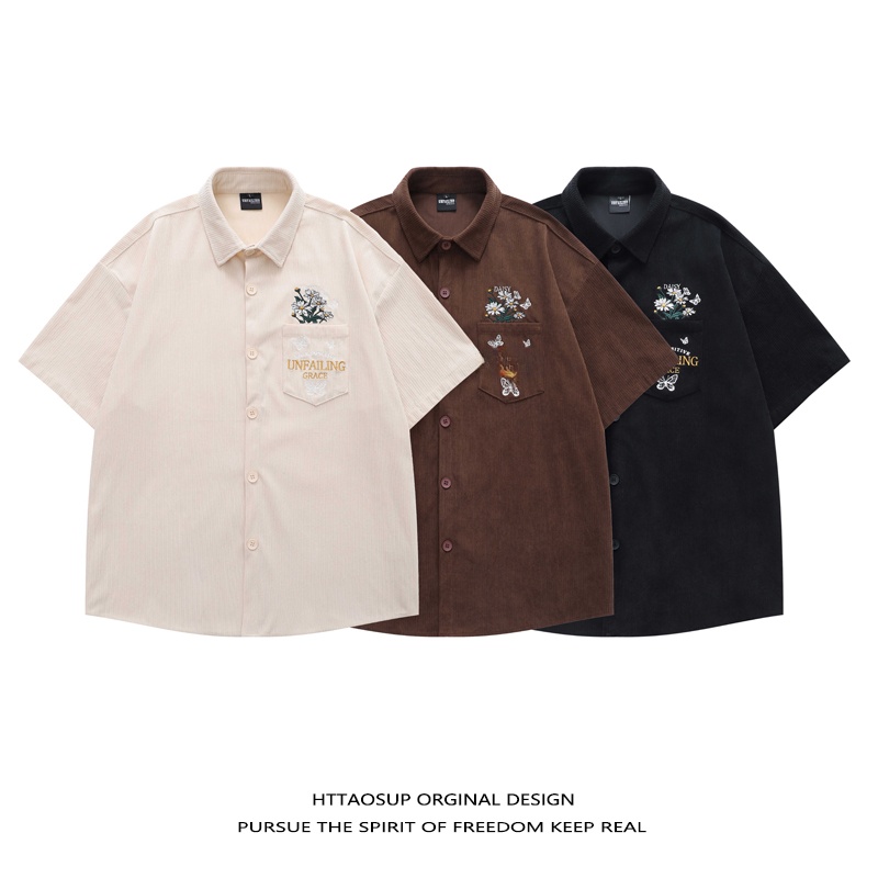 Camisa Masculina HTTAOSUP 2026 - Corduroy Button Up Shirt Men avaliação e preço