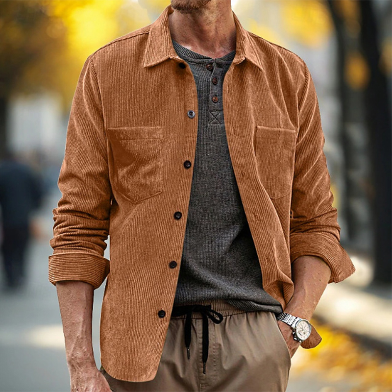 Camisa Masculina Vintage de Co - Corduroy Button Up Shirt Men avaliação e preço