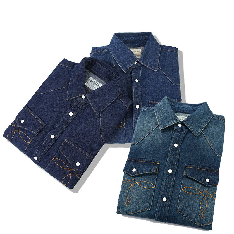 Camisas jeans vintage de lavag - Mens Western Denim Pearl Snap Shirt avaliação e preço