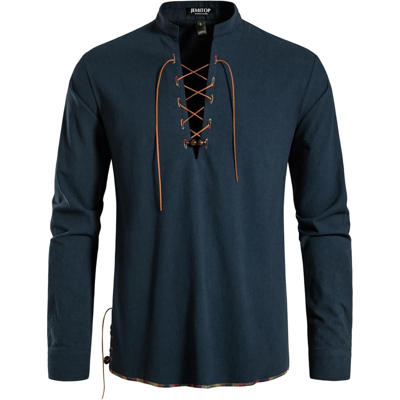 Camisa pirata masculina viking - Medieval Gothic Lace Up Pirate Shirt avaliação e preço
