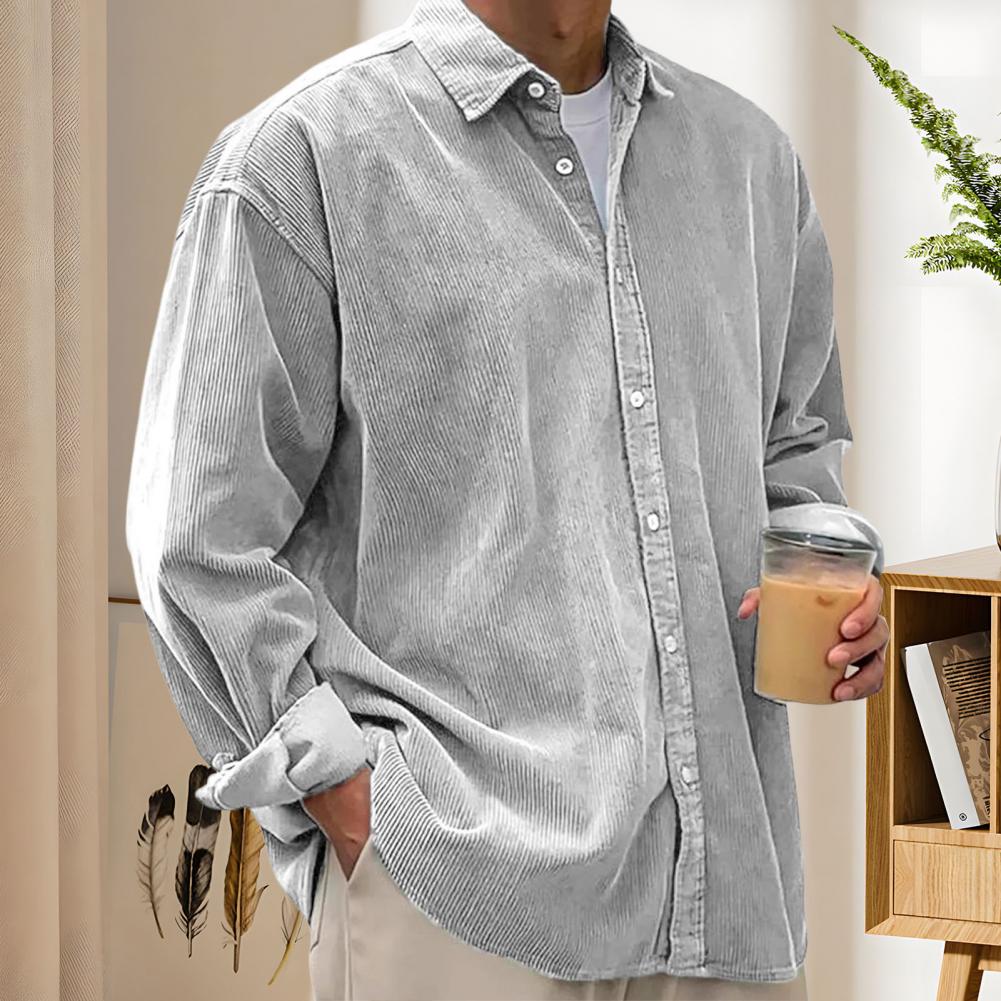 Camisas Masculinas Casuais de  - Corduroy Button Up Shirt Men avaliação e preço