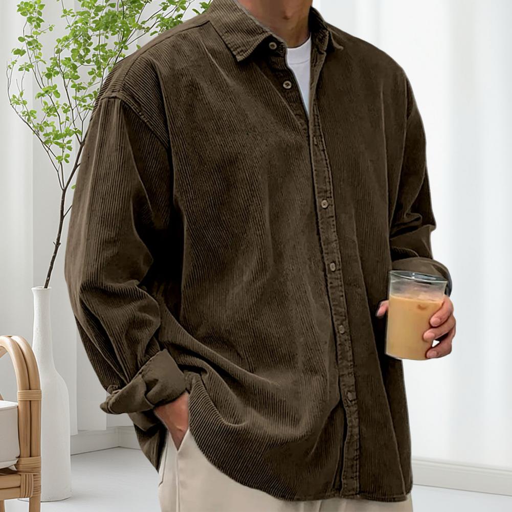 Camisas Masculinas Casuais de  - Corduroy Button Up Shirt Men avaliação e preço