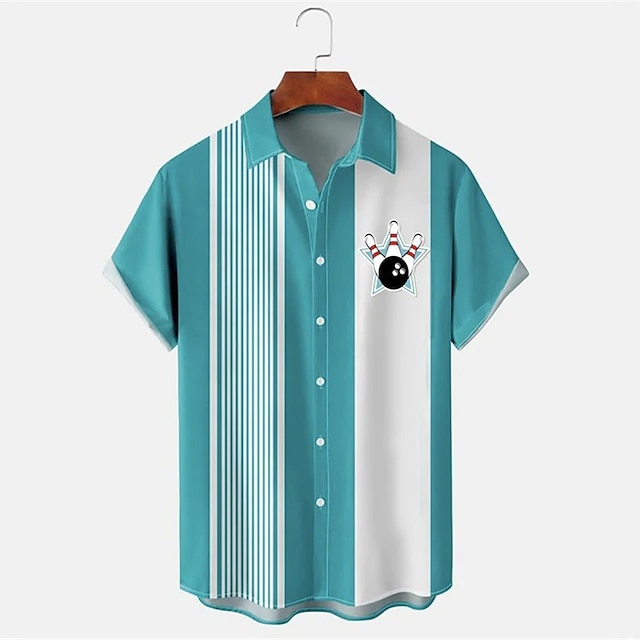 Camisa Masculina de Manga Curt - Short Sleeve Bowling Shirt Retro avaliação e preço