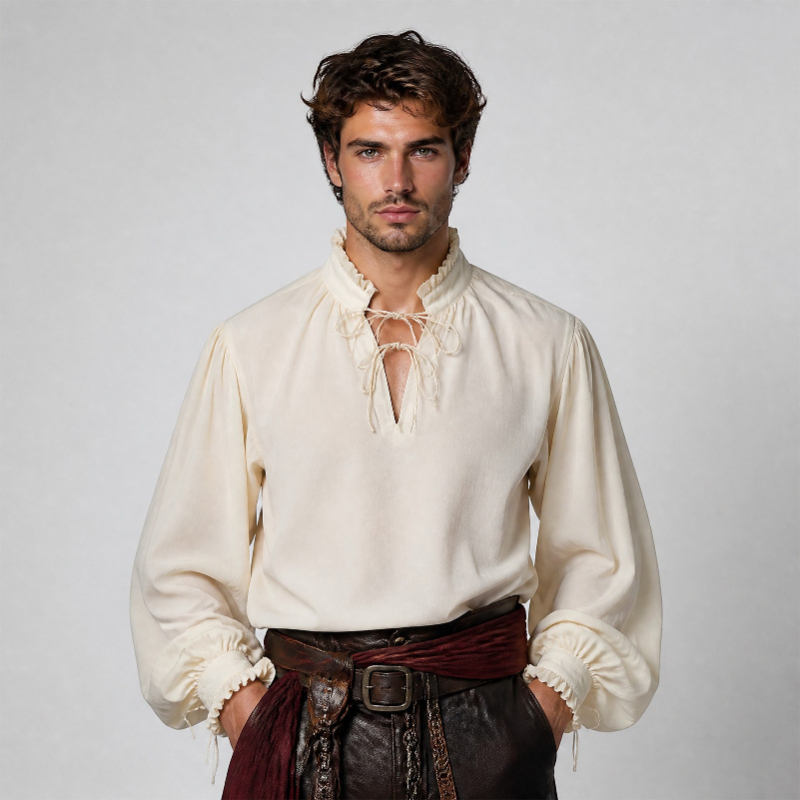 Camisa Medieval Renascentista  - Medieval Gothic Lace Up Pirate Shirt avaliação e preço