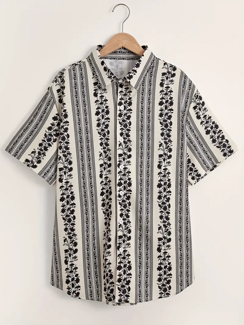 Camisa masculina clássica com  - Short Sleeve Bowling Shirt Retro avaliação e preço