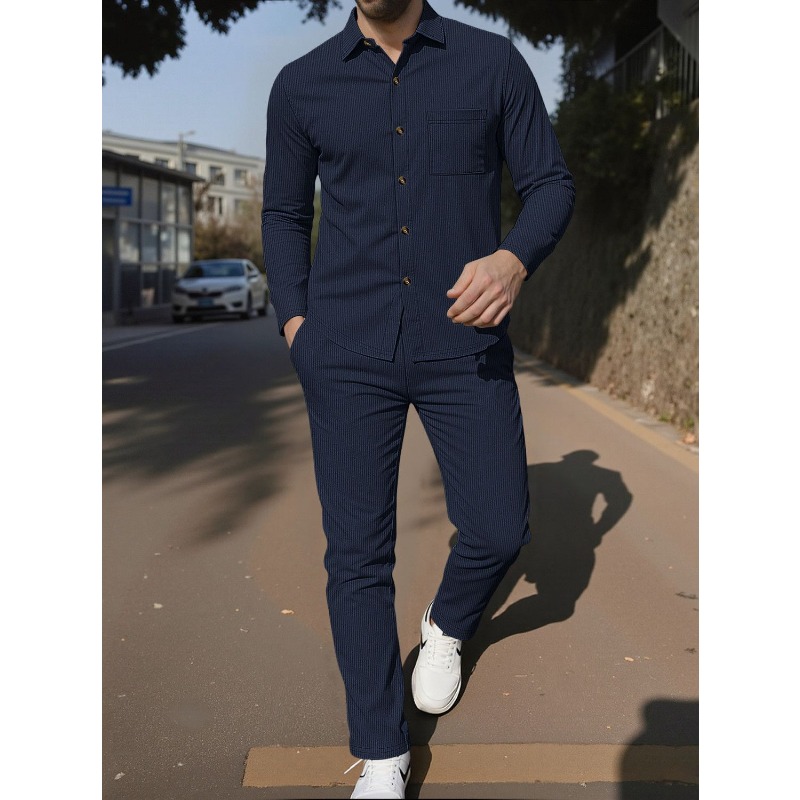 Conjunto de duas peças masculi - Corduroy Button Up Shirt Men avaliação e preço