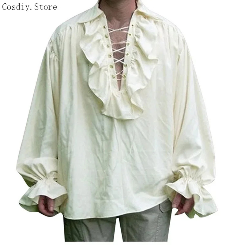 S-5XL medieval pirata hallowee - Medieval Gothic Lace Up Pirate Shirt avaliação e preço