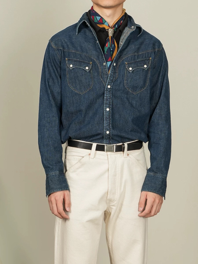 Camisa ocidental americana vin - Mens Western Denim Pearl Snap Shirt avaliação e preço