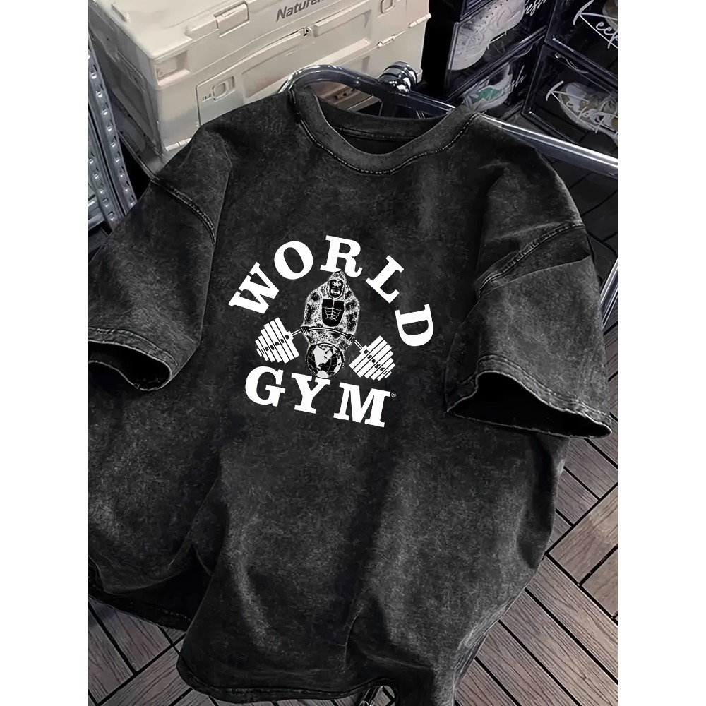 Camiseta Vintage World Gym Gor - Acid Wash Vintage Graphic T Shirt avaliação e preço