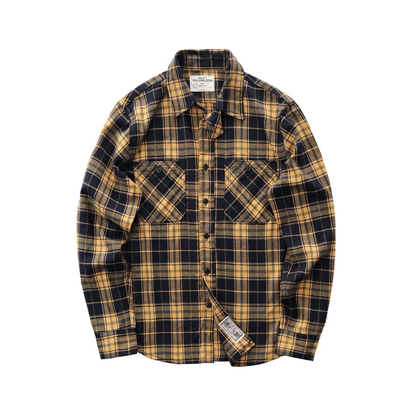 Outono novo japonês retro 300g - Flannel Plaid Shirt Heavy Weight avaliação e preço