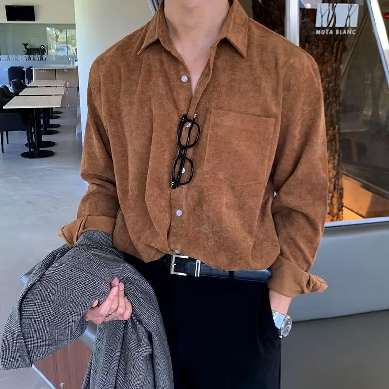 Camisas masculinas de veludo c - Corduroy Button Up Shirt Men avaliação e preço