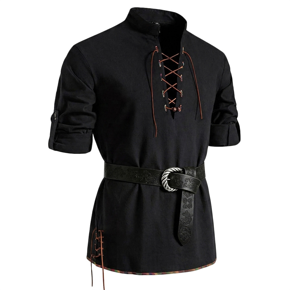 Camisa Vintage Masculina de Al - Medieval Gothic Lace Up Pirate Shirt avaliação e preço