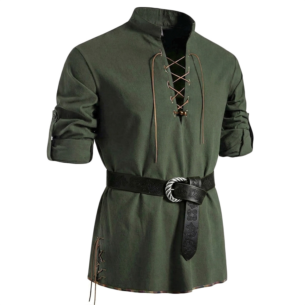 Camisa Vintage Masculina de Al - Medieval Gothic Lace Up Pirate Shirt avaliação e preço