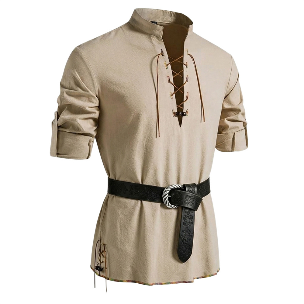 Camisa Vintage Masculina de Al - Medieval Gothic Lace Up Pirate Shirt avaliação e preço