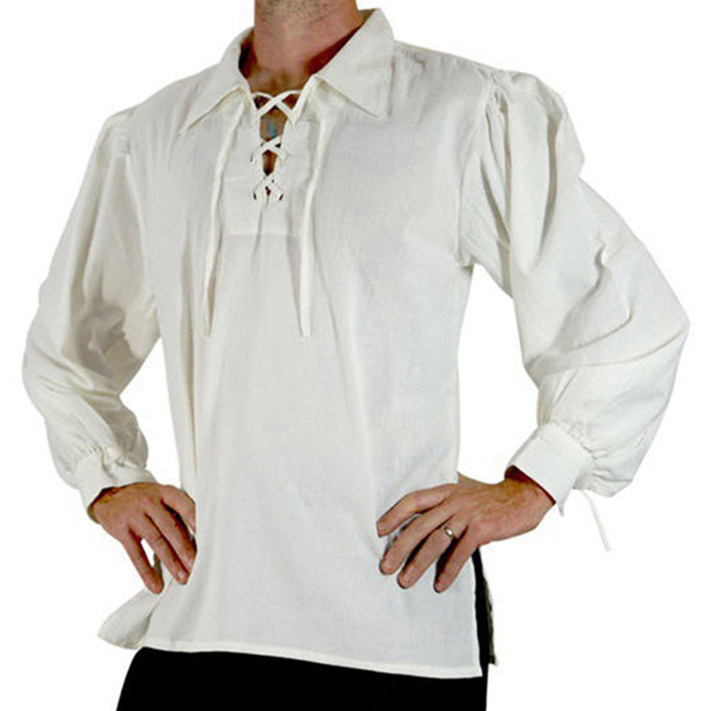 Homens medieval renascentista  - Medieval Gothic Lace Up Pirate Shirt avaliação e preço