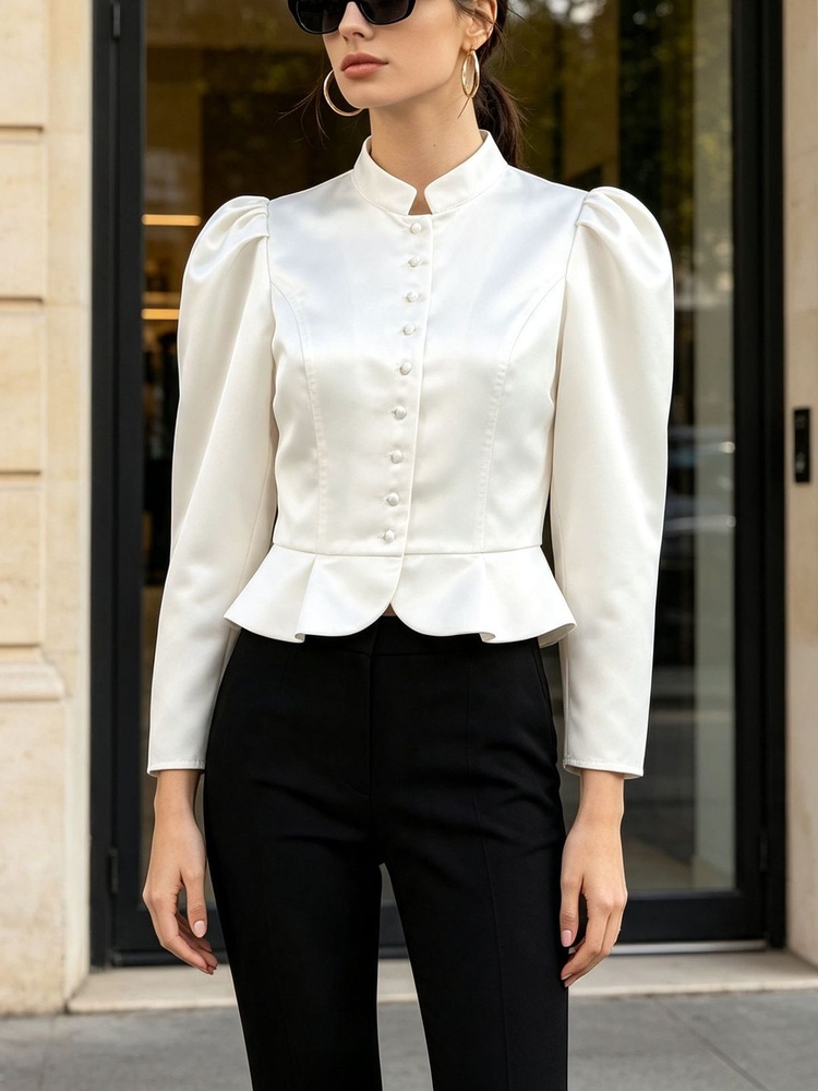 Blusa Feminina Tossy Peplum de - Mandarin Collar Formal Shirt Slim Fit avaliação e preço