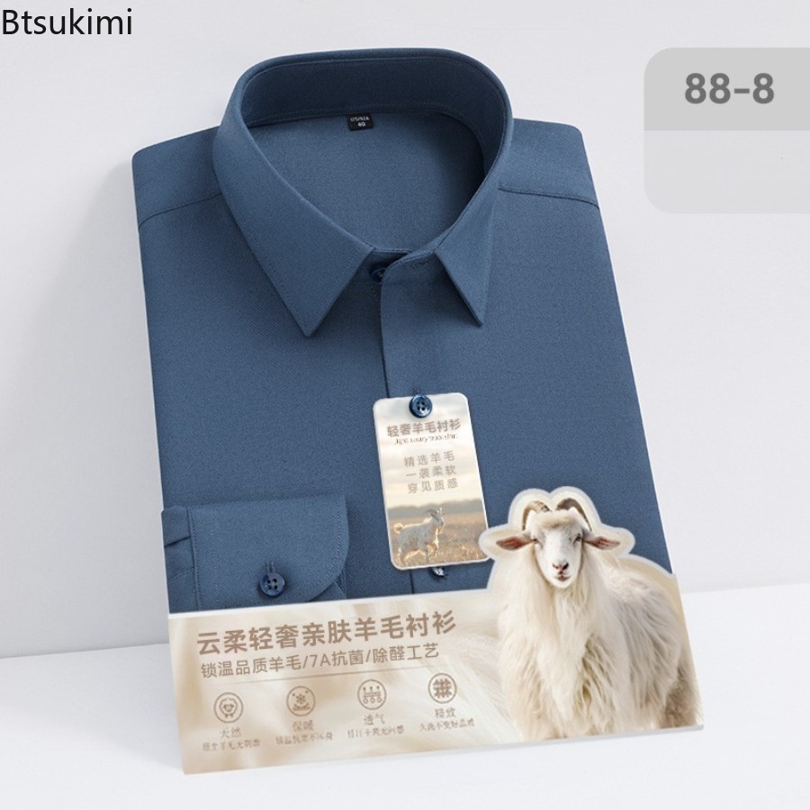 Nova alta qualidade lã modal c - Mandarin Collar Formal Shirt Slim Fit avaliação e preço