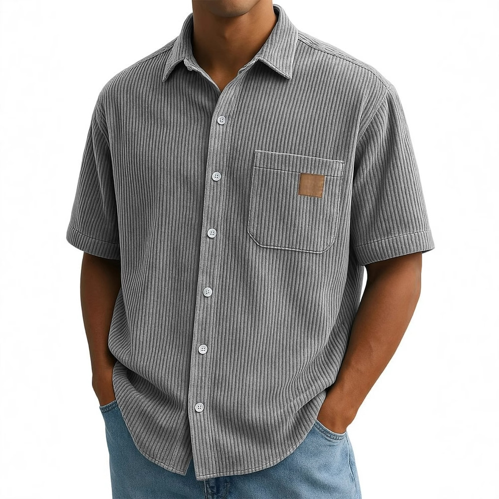 Camisa masculina de manga curt - Corduroy Button Up Shirt Men avaliação e preço